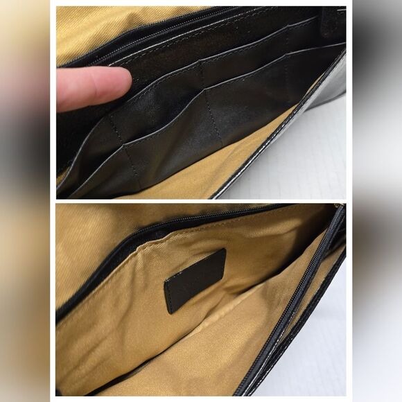 Antonio Melani Black Genuine Leather Evening Formal Clutch With Gold Chain - Picture 7 of 8